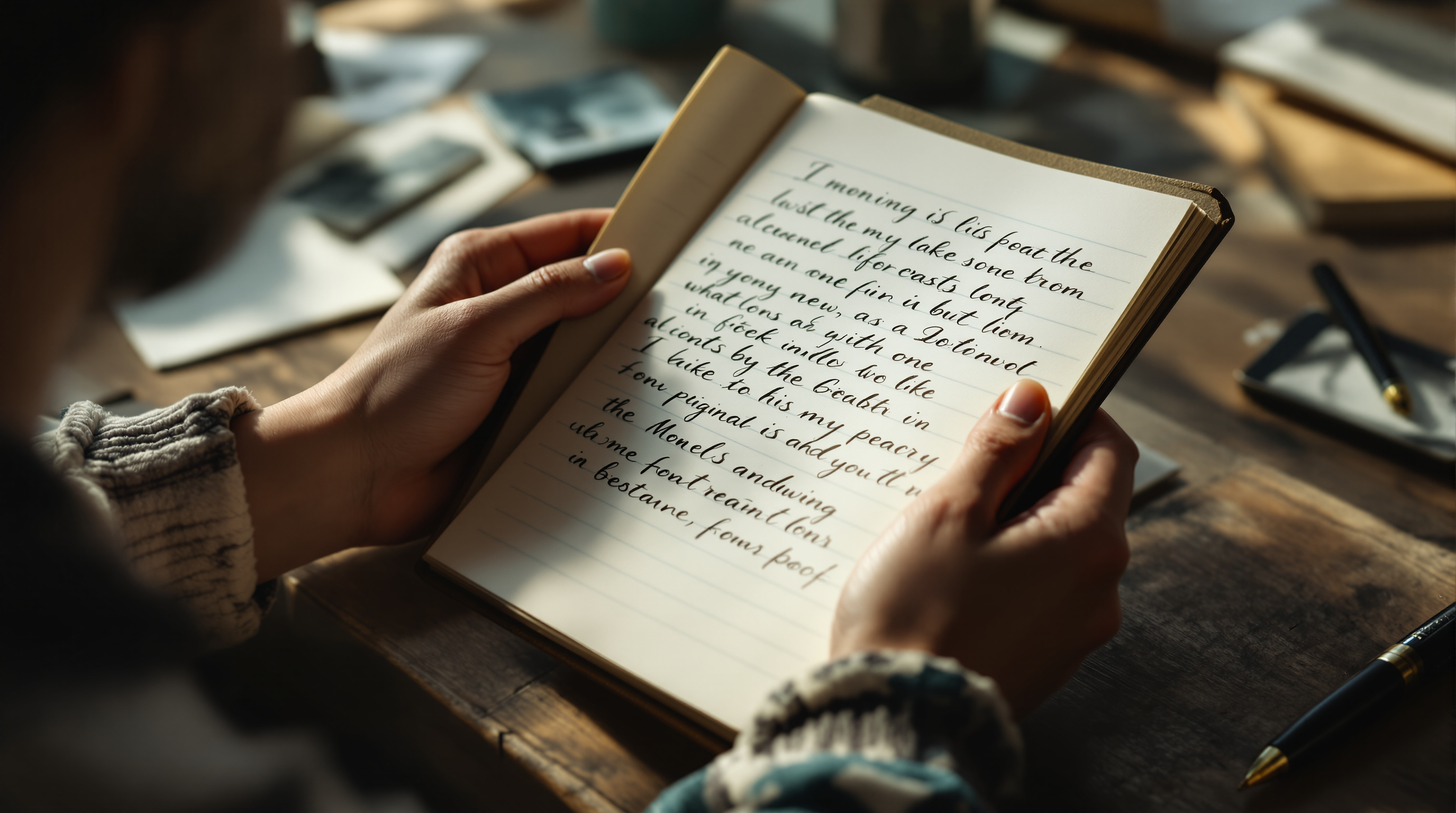 Hands holding manuscript pages representing the poetry submission process